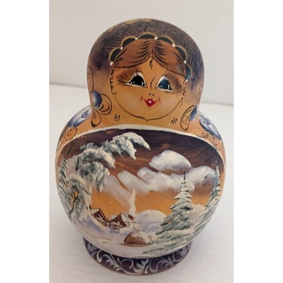 Nesting Dolls Hand Painted - 10 Pieces Light Wood Marked Soviet? RARE Large size - Picture 10 of 13
